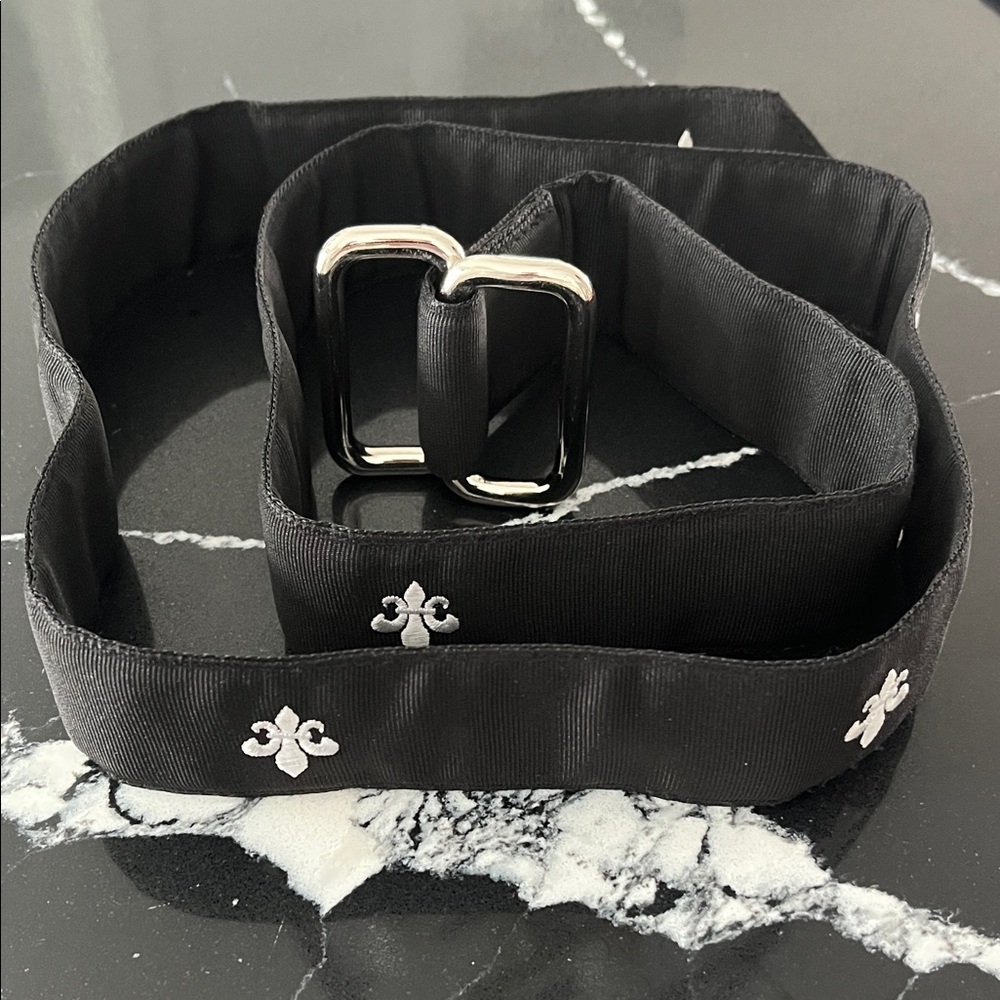 Men's Black Patterned Nylon Belt with Silver Buckle